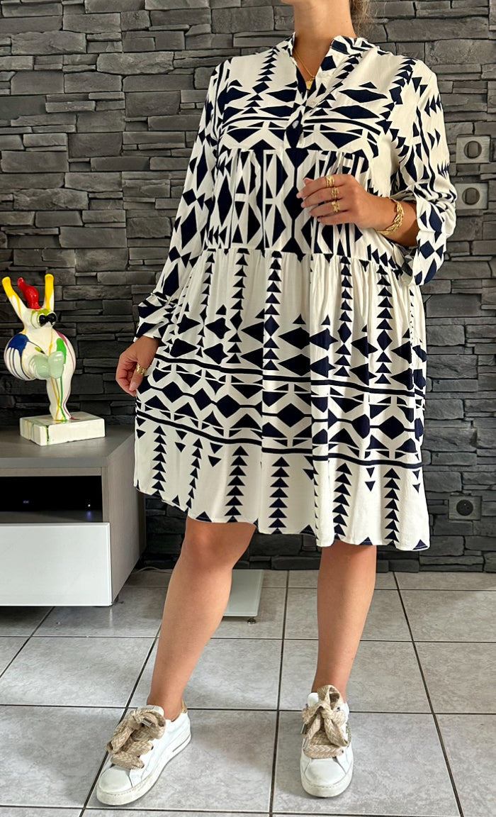 Robe Laurence courte marine et blanc (taille 40 à 48)