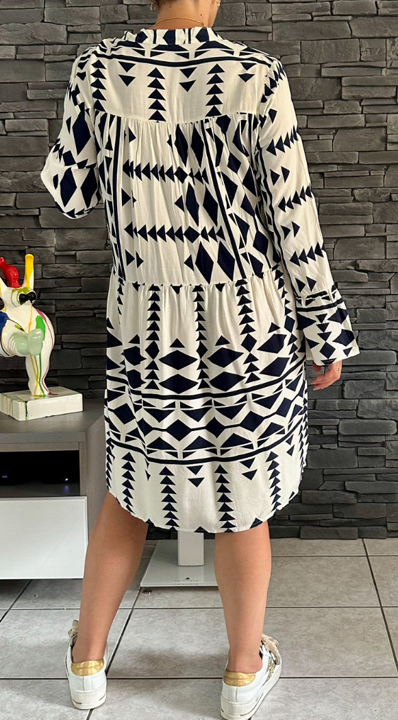 Robe Laurence courte marine et blanc (taille 40 à 48)