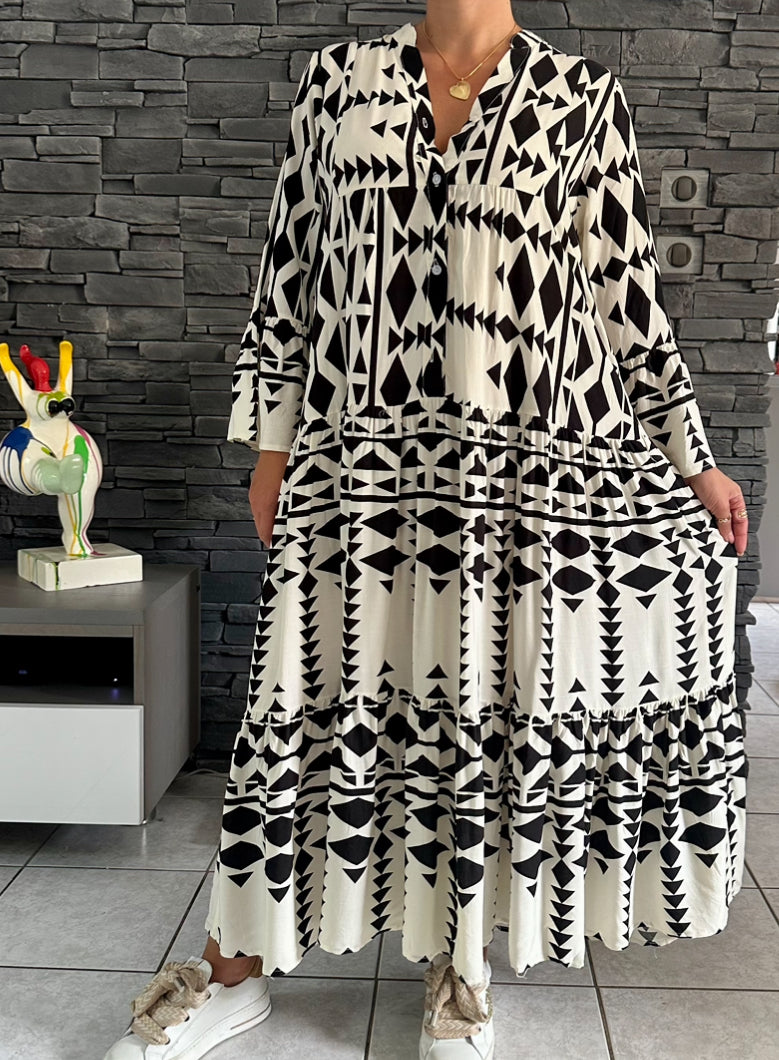 Robe longue Laurence noir et blanc (taille 40 à 48)