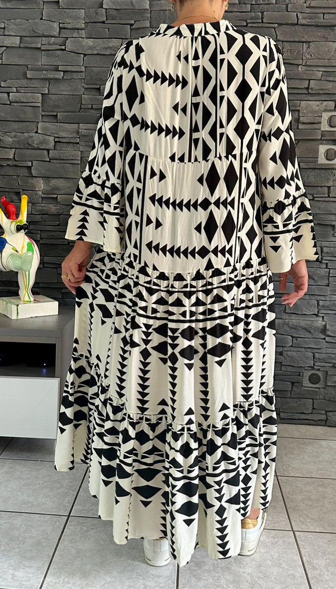 Robe longue Laurence noir et blanc (taille 40 à 48)