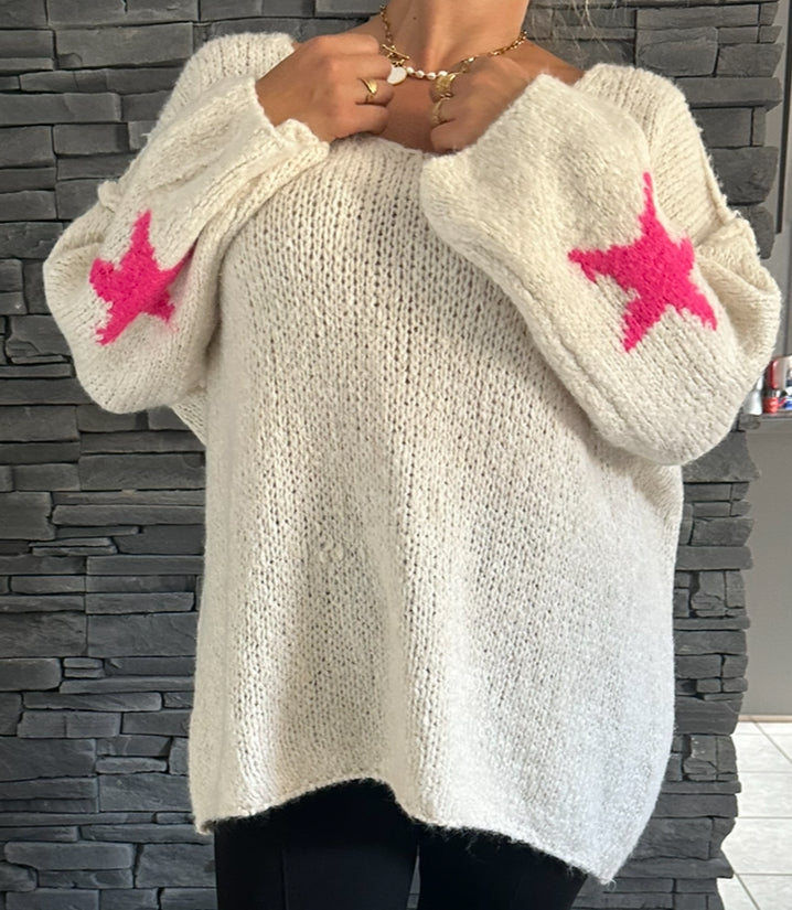 Pull Gabriel blanc et rose (taille unique jusqu'au 50)