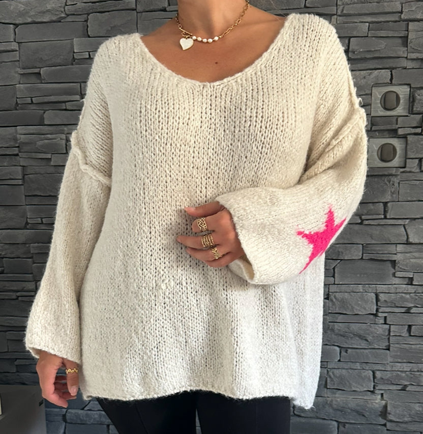 Pull Gabriel blanc et rose (taille unique jusqu'au 50)