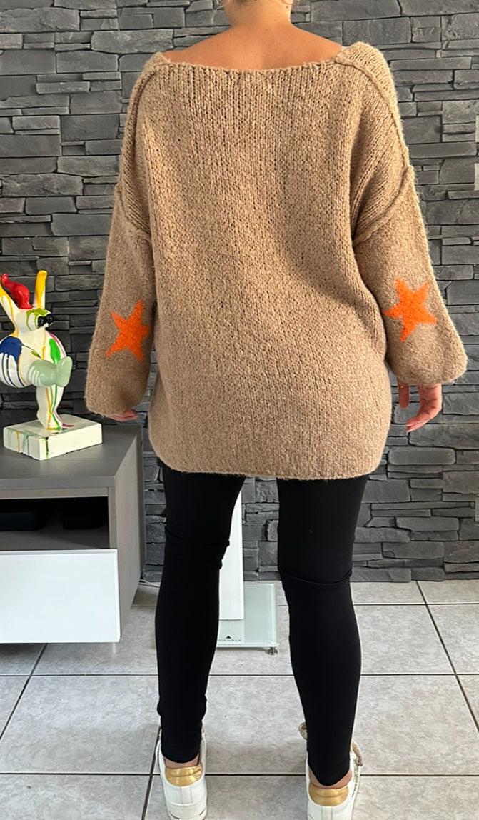 Pull Gabriel caramel et orange (taille unique jusqu'au 50)