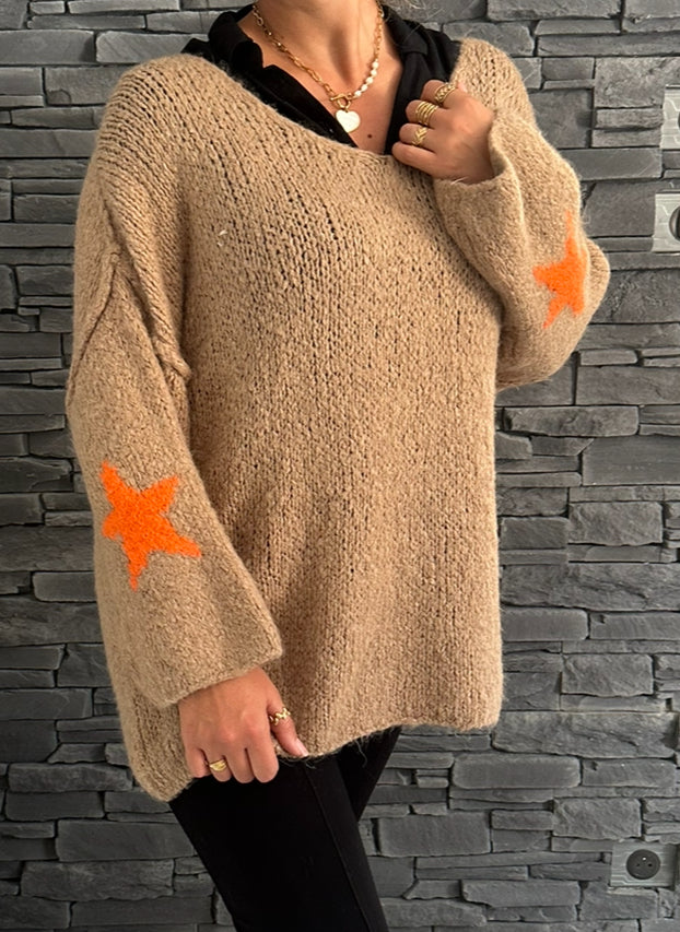 Pull Gabriel caramel et orange (taille unique jusqu'au 50)