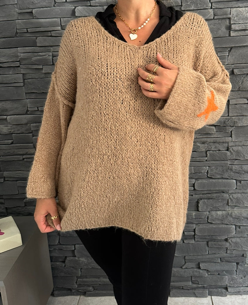 Pull Gabriel caramel et orange (taille unique jusqu'au 50)