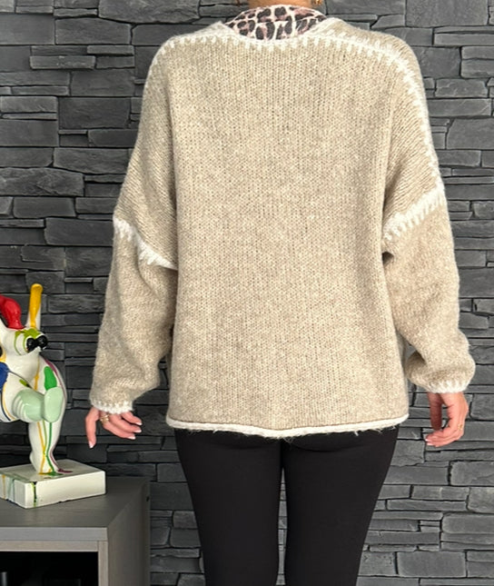 Gilet Sacha taupe et blanc (taille unique jusqu'au 48)