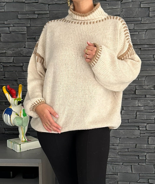 Pull Lotus caramel/crème (taille unique jusqu'au 48)