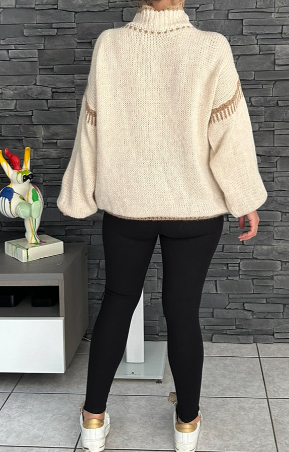 Pull Lotus caramel/crème (taille unique jusqu'au 48)